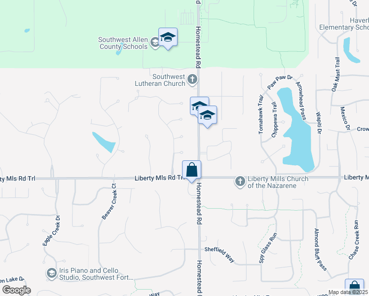 map of restaurants, bars, coffee shops, grocery stores, and more near 11014 Hopkinton Court in Fort Wayne
