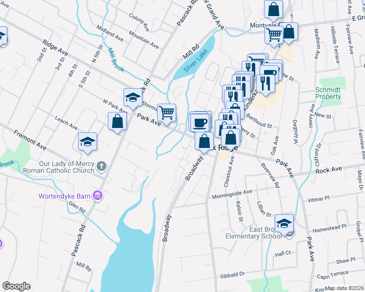 map of restaurants, bars, coffee shops, grocery stores, and more near 2O Maple Avenue in Park Ridge