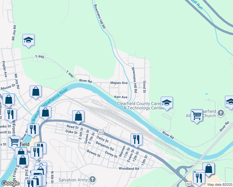 map of restaurants, bars, coffee shops, grocery stores, and more near 39 Palmer Street in Clearfield
