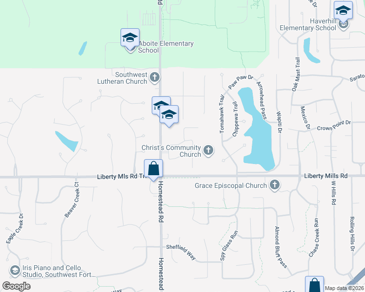 map of restaurants, bars, coffee shops, grocery stores, and more near 10811 Mistflower Lane in Fort Wayne