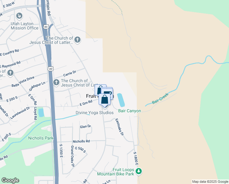 map of restaurants, bars, coffee shops, grocery stores, and more near 150 South Grandison Court in Fruit Heights