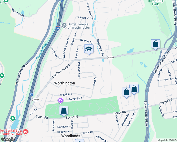 map of restaurants, bars, coffee shops, grocery stores, and more near 11 Crest Drive in White Plains