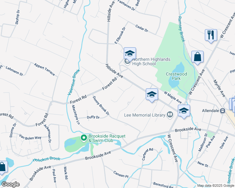 map of restaurants, bars, coffee shops, grocery stores, and more near 66 Valley Road in Allendale