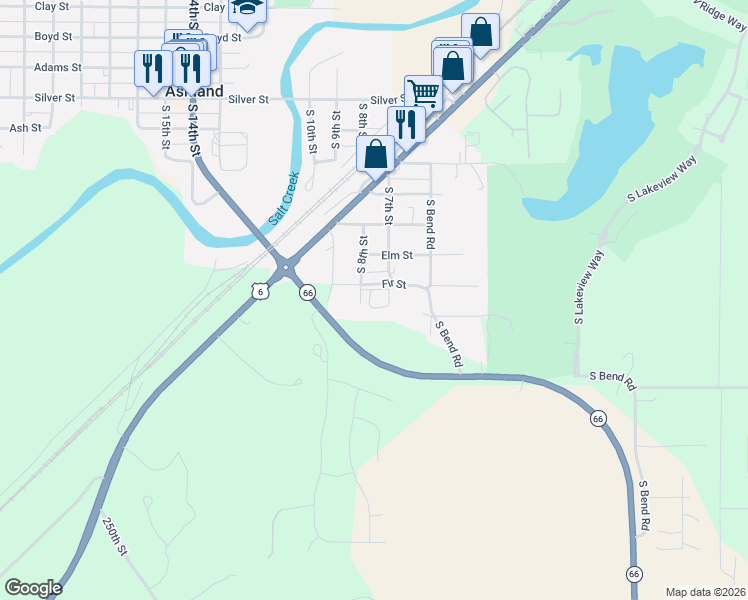 map of restaurants, bars, coffee shops, grocery stores, and more near 689 Fir Street in Ashland