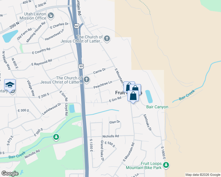 map of restaurants, bars, coffee shops, grocery stores, and more near 1447 East Howards Way in Fruit Heights