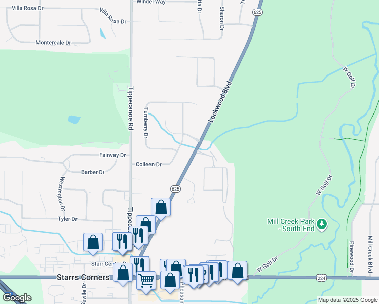 map of restaurants, bars, coffee shops, grocery stores, and more near 6850 Lockwood Boulevard in Youngstown