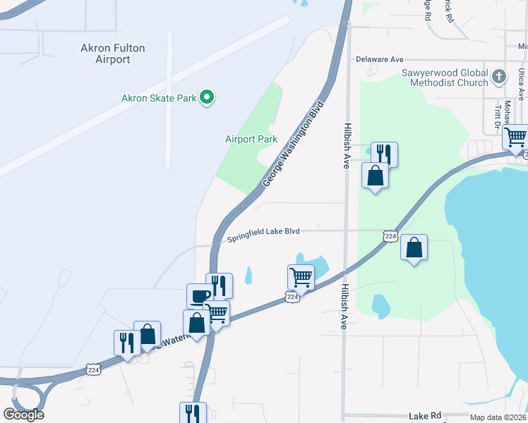 map of restaurants, bars, coffee shops, grocery stores, and more near 1914 Cherrywood Ln in Akron