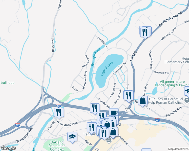 map of restaurants, bars, coffee shops, grocery stores, and more near 183 Lakeshore Drive in Oakland