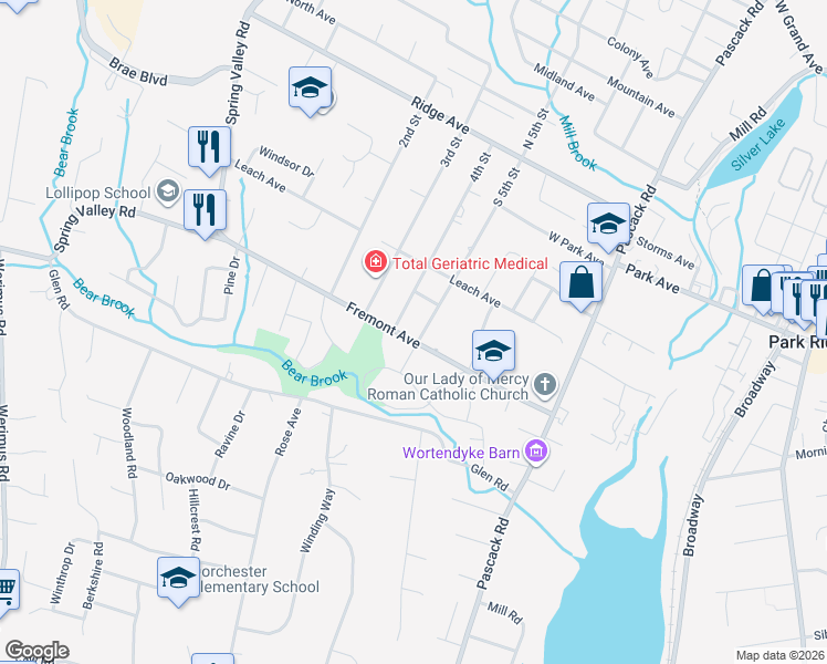 map of restaurants, bars, coffee shops, grocery stores, and more near 72 Fremont Avenue in Park Ridge