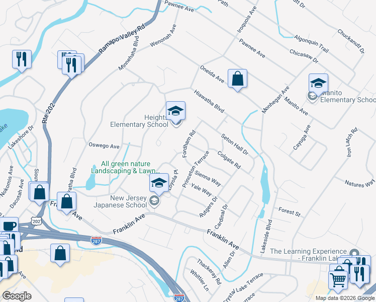 map of restaurants, bars, coffee shops, grocery stores, and more near 10 Fordham Road in Oakland