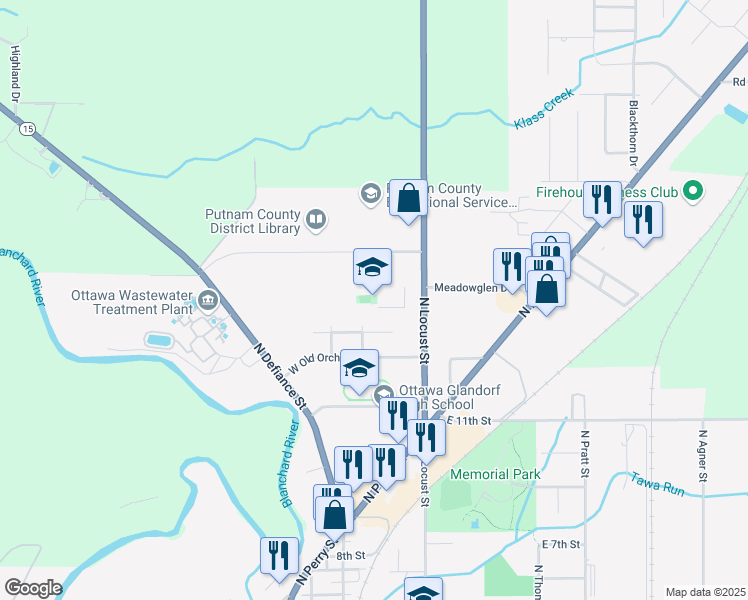 map of restaurants, bars, coffee shops, grocery stores, and more near 123 Putnam Parkway in Ottawa