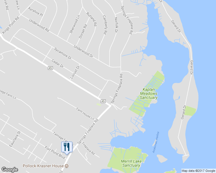 map of restaurants, bars, coffee shops, grocery stores, and more near 8 Dogwood Drive in East Hampton
