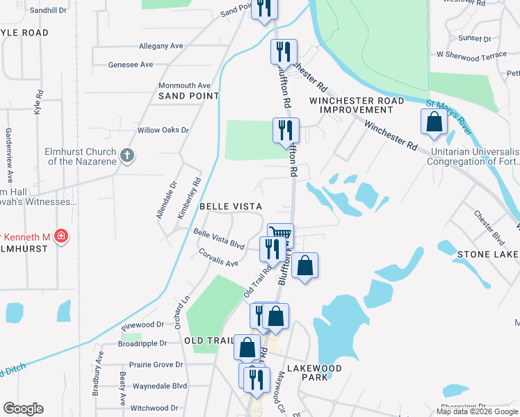 map of restaurants, bars, coffee shops, grocery stores, and more near 2515 Cle Elum Dr in Fort Wayne