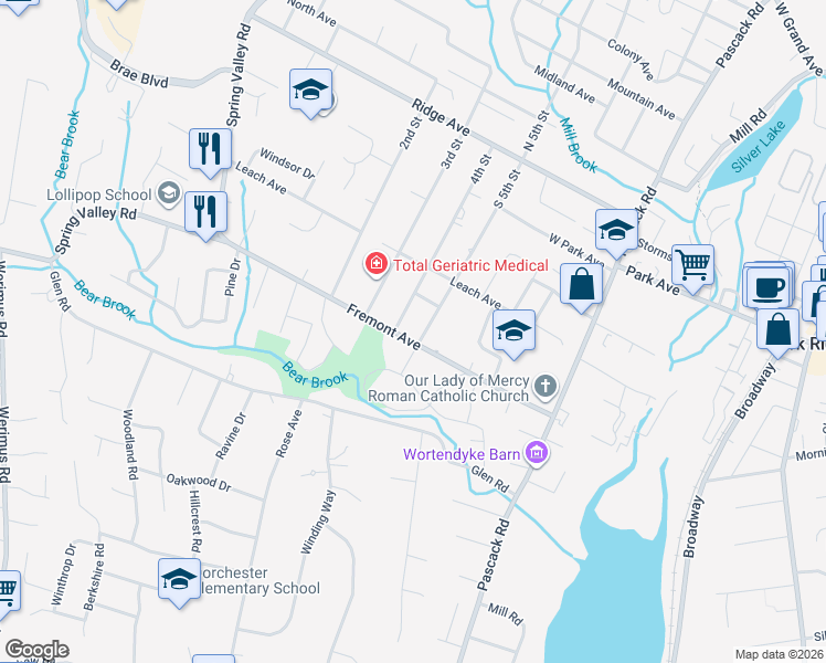 map of restaurants, bars, coffee shops, grocery stores, and more near 72 Fremont Avenue in Park Ridge