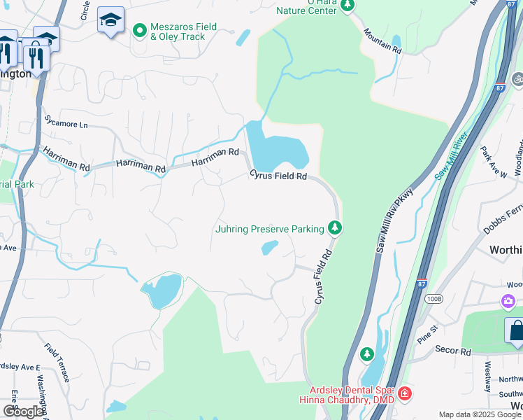 map of restaurants, bars, coffee shops, grocery stores, and more near 5 Manor Pond Lane in Irvington