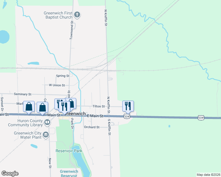 map of restaurants, bars, coffee shops, grocery stores, and more near 38 North Kniffin Street in Greenwich