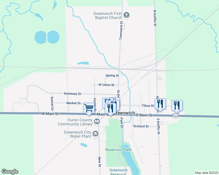map of restaurants, bars, coffee shops, grocery stores, and more near 6 Seminary Street in Greenwich