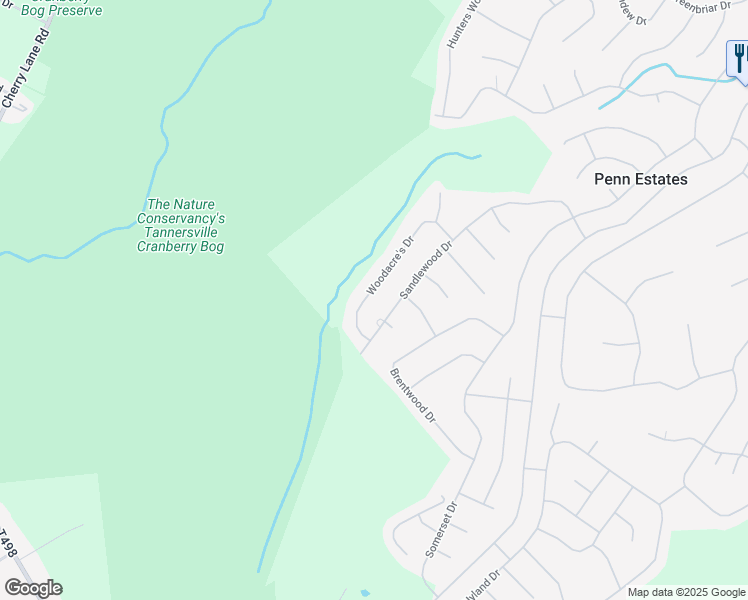 map of restaurants, bars, coffee shops, grocery stores, and more near 4261 Woodacre's Drive in East Stroudsburg