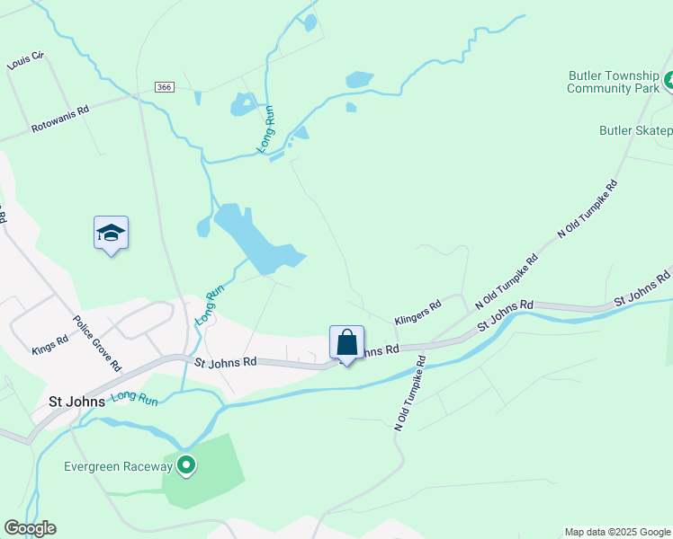 map of restaurants, bars, coffee shops, grocery stores, and more near Klingers Road in Drums