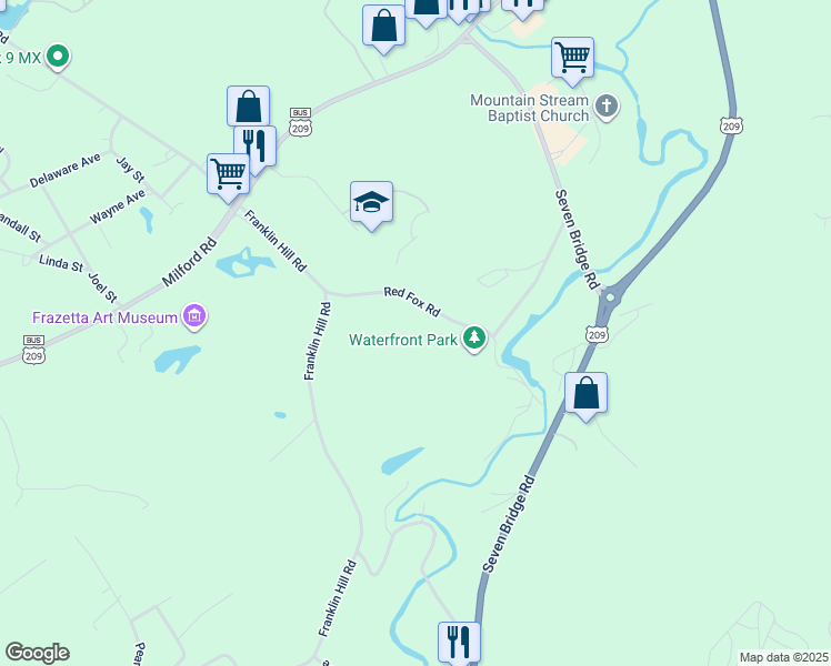 map of restaurants, bars, coffee shops, grocery stores, and more near 1142 Red Fox Road in East Stroudsburg