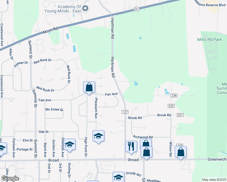 map of restaurants, bars, coffee shops, grocery stores, and more near 679 Farr Avenue in Wadsworth