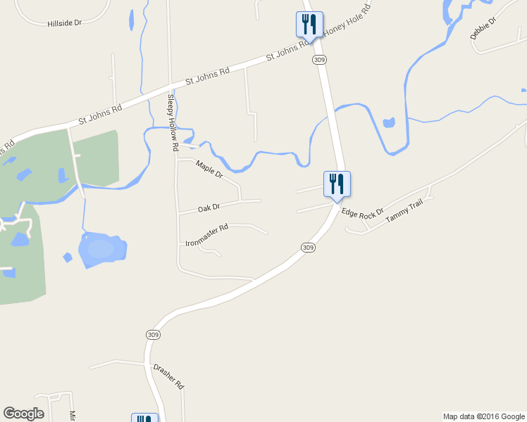 map of restaurants, bars, coffee shops, grocery stores, and more near 45 Ironmaster Road in Drums