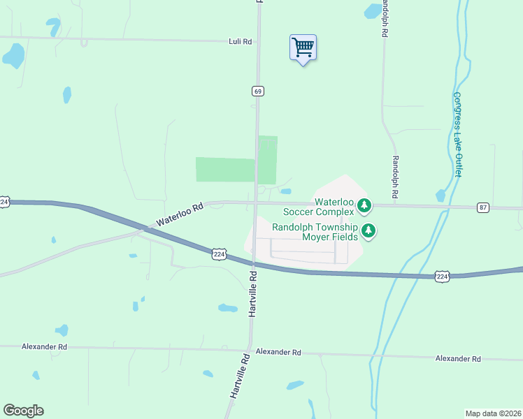 map of restaurants, bars, coffee shops, grocery stores, and more near 1608 Hartville Road in Mogadore