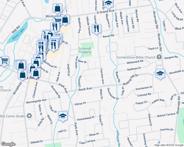 map of restaurants, bars, coffee shops, grocery stores, and more near 10 Lorraine Drive in Park Ridge