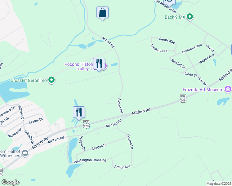 map of restaurants, bars, coffee shops, grocery stores, and more near 139 Airport Road in East Stroudsburg