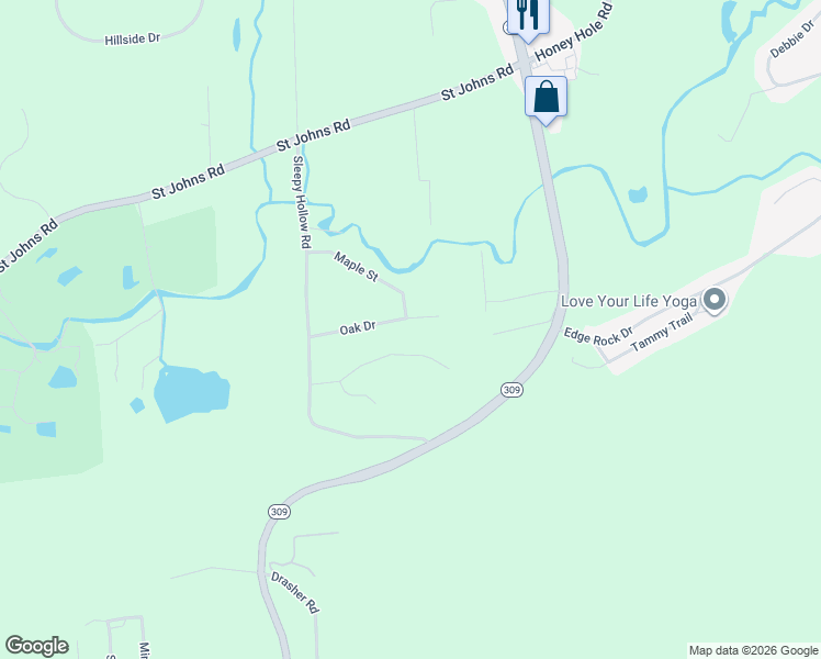 map of restaurants, bars, coffee shops, grocery stores, and more near 50 Ironmaster Road in Luzerne
