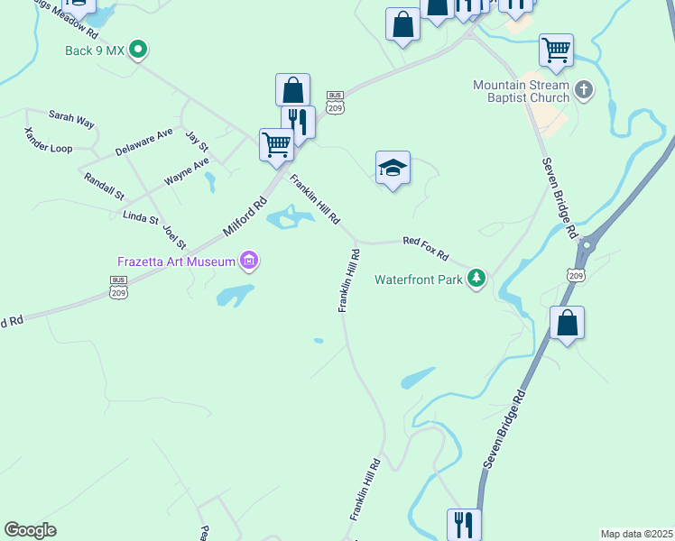 map of restaurants, bars, coffee shops, grocery stores, and more near 1104 Red Fox Road in East Stroudsburg