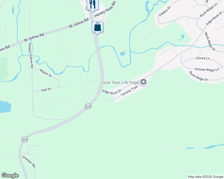map of restaurants, bars, coffee shops, grocery stores, and more near 7 Edge Rock Drive in Drums