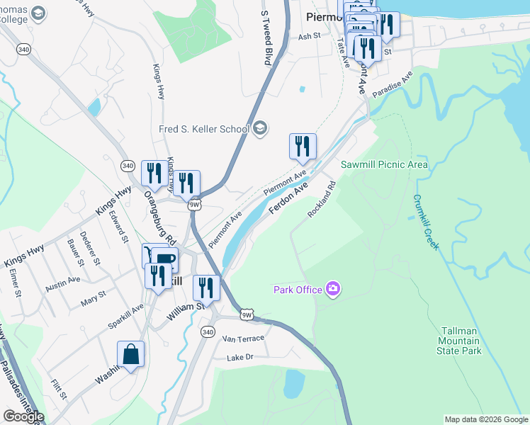 map of restaurants, bars, coffee shops, grocery stores, and more near 79 Ferdon Avenue in Sparkill