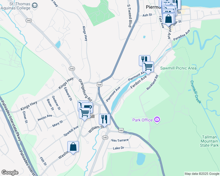 map of restaurants, bars, coffee shops, grocery stores, and more near 2106 Overlook Circle in Piermont