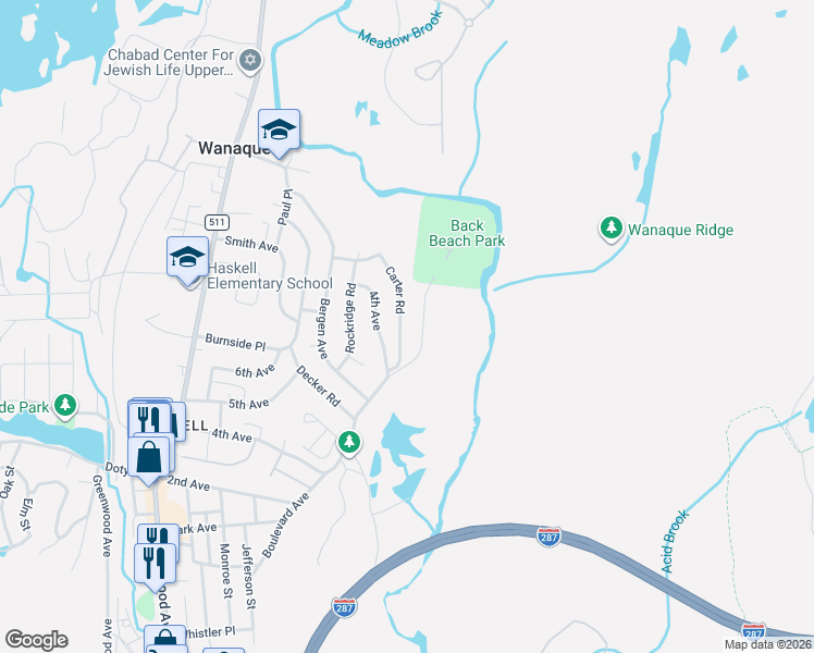 map of restaurants, bars, coffee shops, grocery stores, and more near 30 4th Avenue in Wanaque