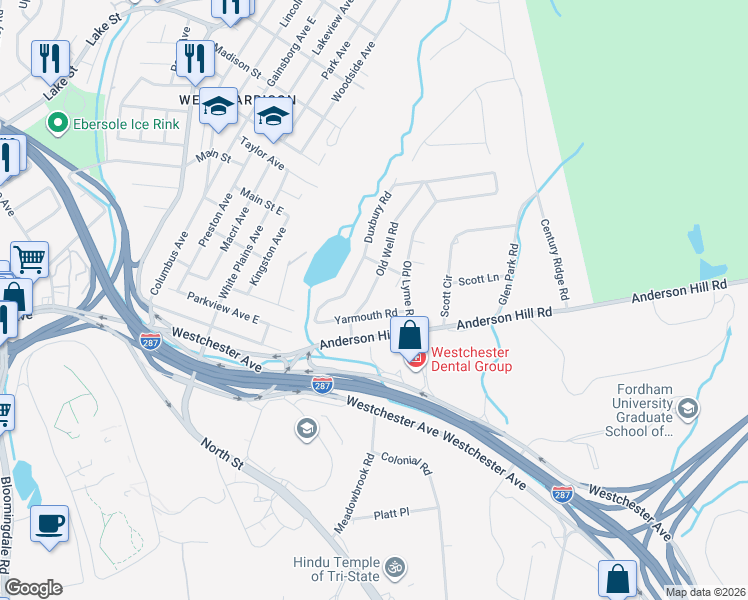 map of restaurants, bars, coffee shops, grocery stores, and more near 27 Yarmouth Road in Harrison