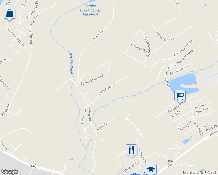 map of restaurants, bars, coffee shops, grocery stores, and more near 171 Little Creek Lane in East Stroudsburg