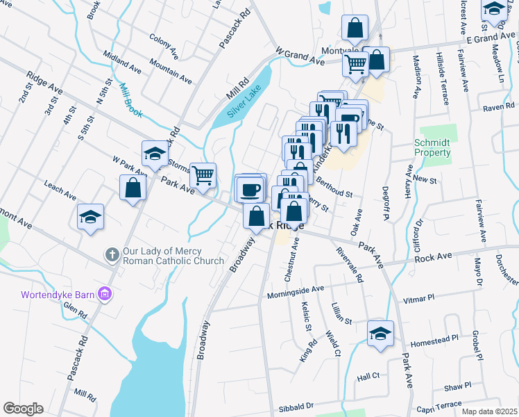 map of restaurants, bars, coffee shops, grocery stores, and more near in Park Ridge