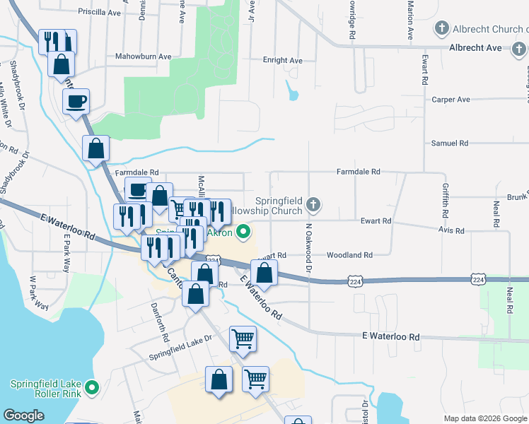 map of restaurants, bars, coffee shops, grocery stores, and more near 2918 Old Home Road in Akron