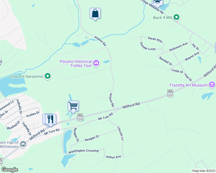 map of restaurants, bars, coffee shops, grocery stores, and more near 139 Airport Road in East Stroudsburg