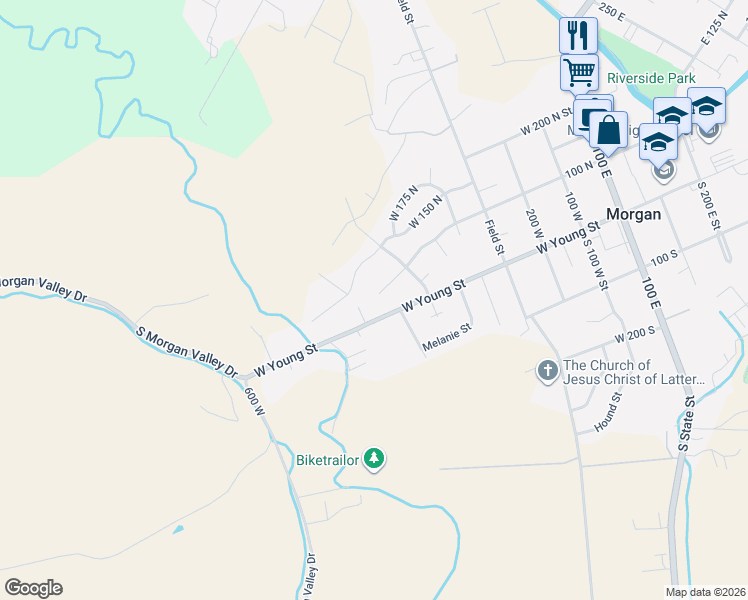 map of restaurants, bars, coffee shops, grocery stores, and more near 625 West Derrick Circle in Morgan