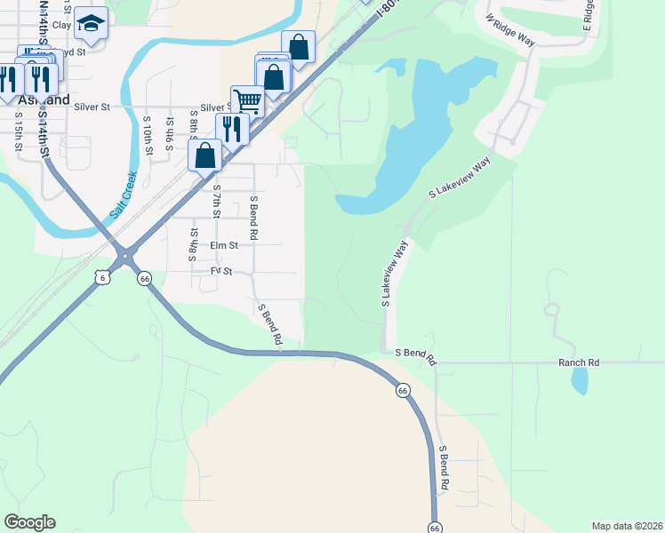 map of restaurants, bars, coffee shops, grocery stores, and more near in Ashland
