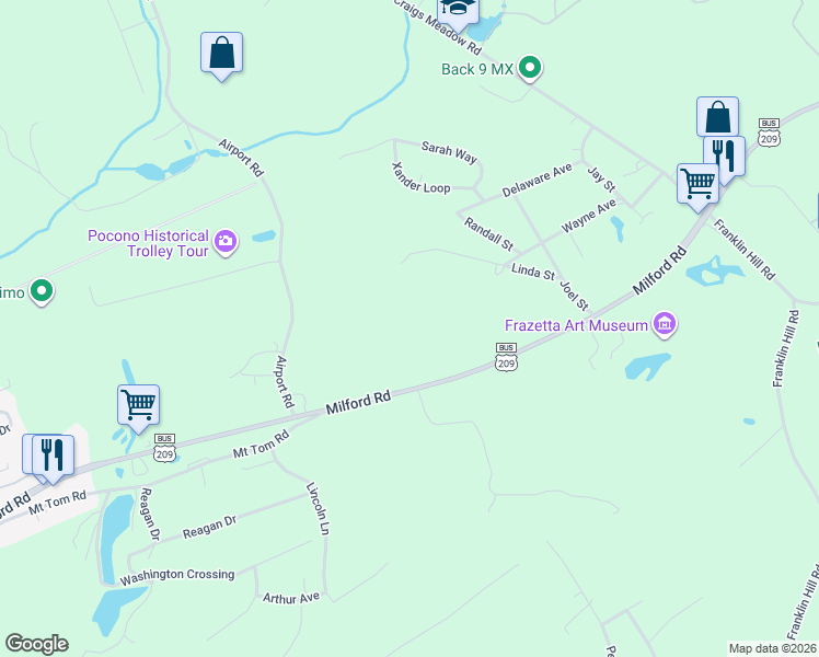 map of restaurants, bars, coffee shops, grocery stores, and more near 26B Birch Acres in East Stroudsburg