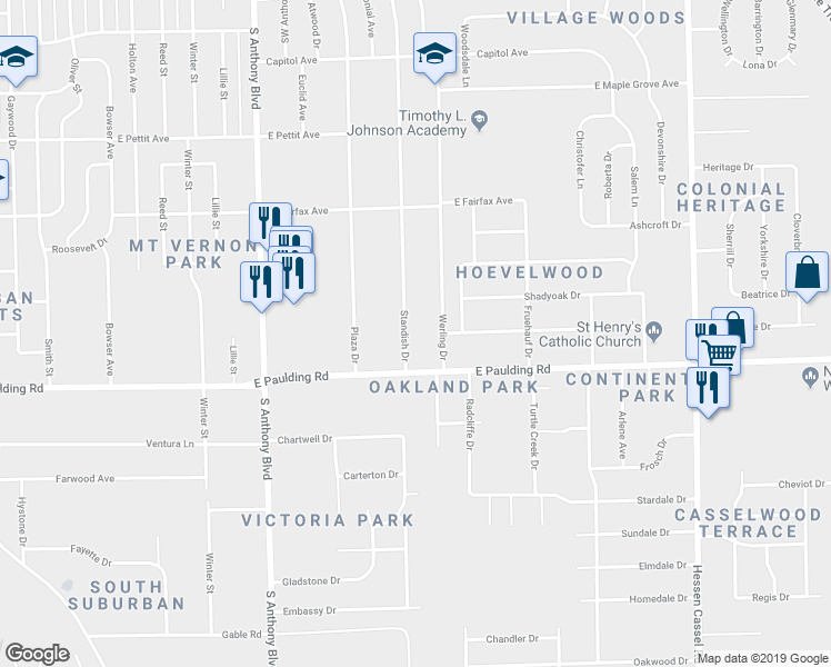 map of restaurants, bars, coffee shops, grocery stores, and more near 5605 Standish Drive in Fort Wayne