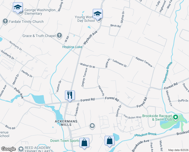 map of restaurants, bars, coffee shops, grocery stores, and more near 24 Walnut Street West in Mahwah