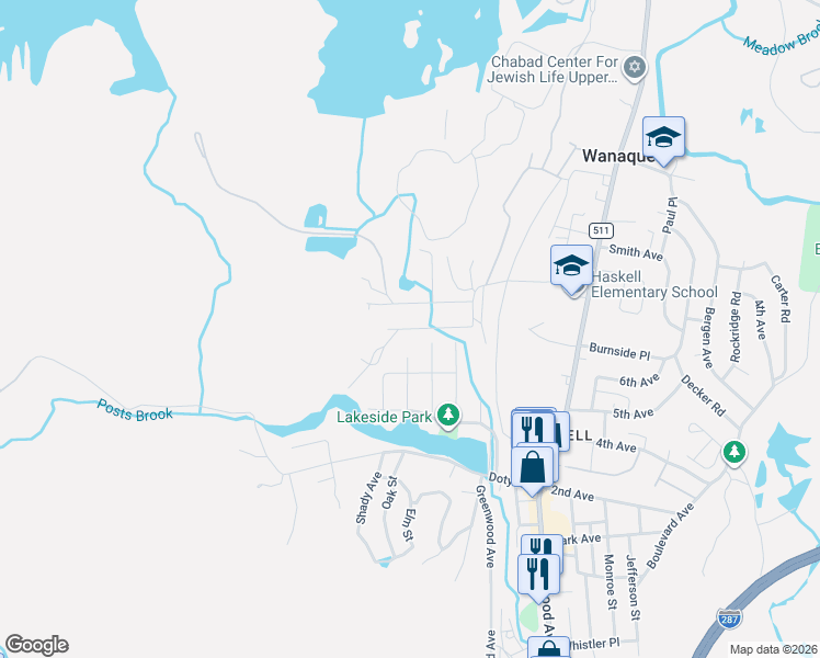 map of restaurants, bars, coffee shops, grocery stores, and more near 33 Dupont Avenue in Wanaque