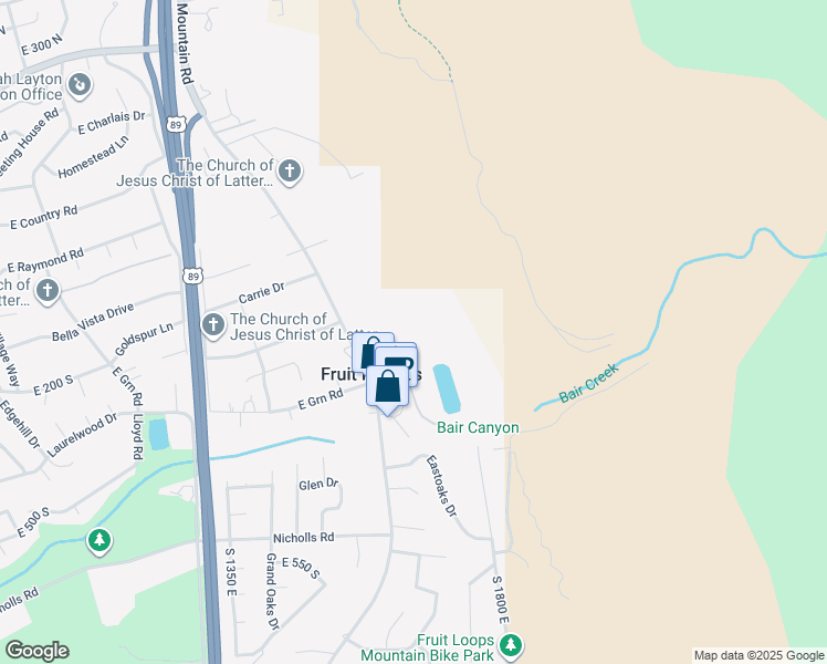 map of restaurants, bars, coffee shops, grocery stores, and more near 104 South Grandison Court in Fruit Heights