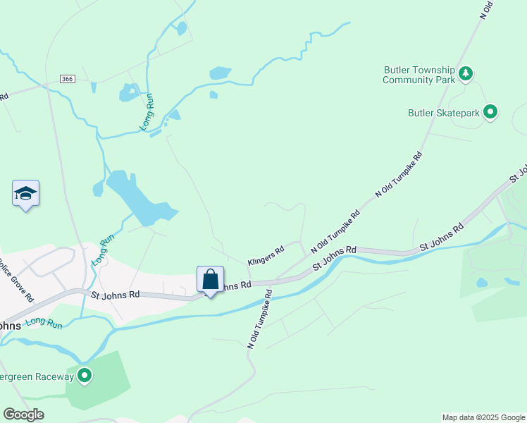 map of restaurants, bars, coffee shops, grocery stores, and more near 122 Klingers Road in Drums