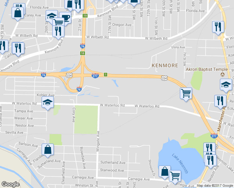 map of restaurants, bars, coffee shops, grocery stores, and more near 893 Kohler Avenue in Akron