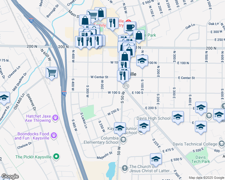 map of restaurants, bars, coffee shops, grocery stores, and more near 70 South 100 West in Kaysville